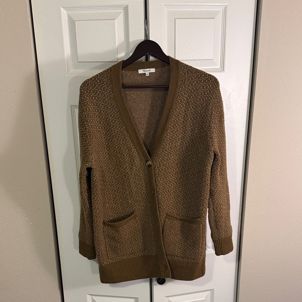 Brown-green Knit Cardigan Sweater